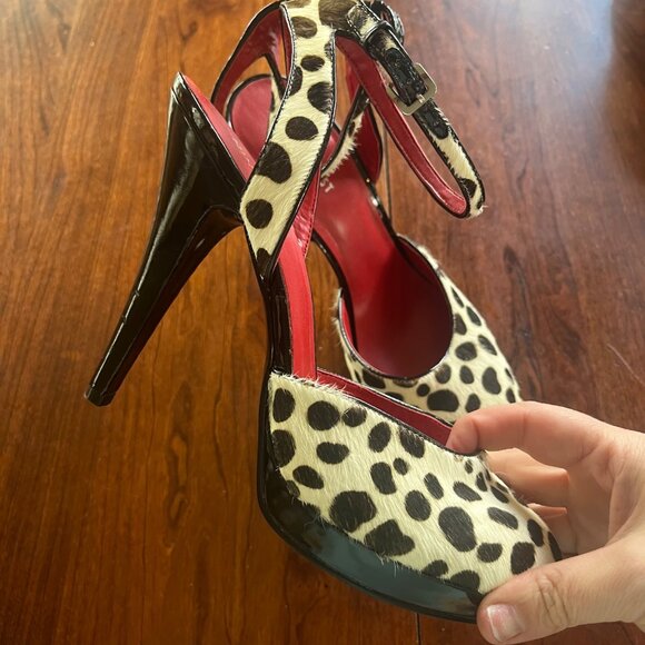 Nine West Black & White Leopard-Print Heels With Red Interior Womens Size 10M Fa - Picture 2 of 9